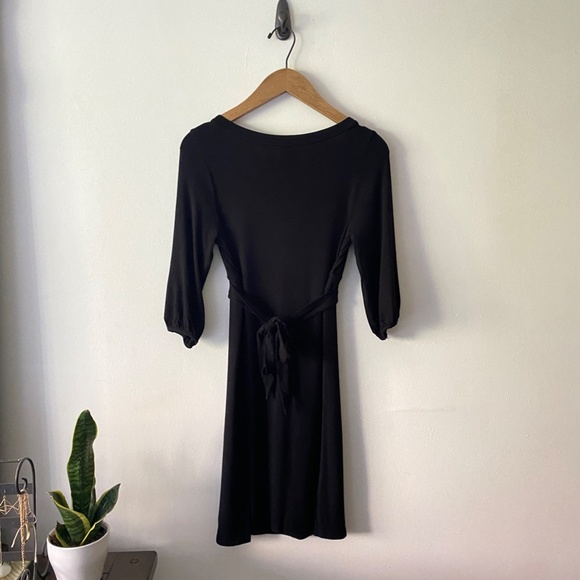 A-Line Faux Wrap Dress - Black - Picture 2 of 6